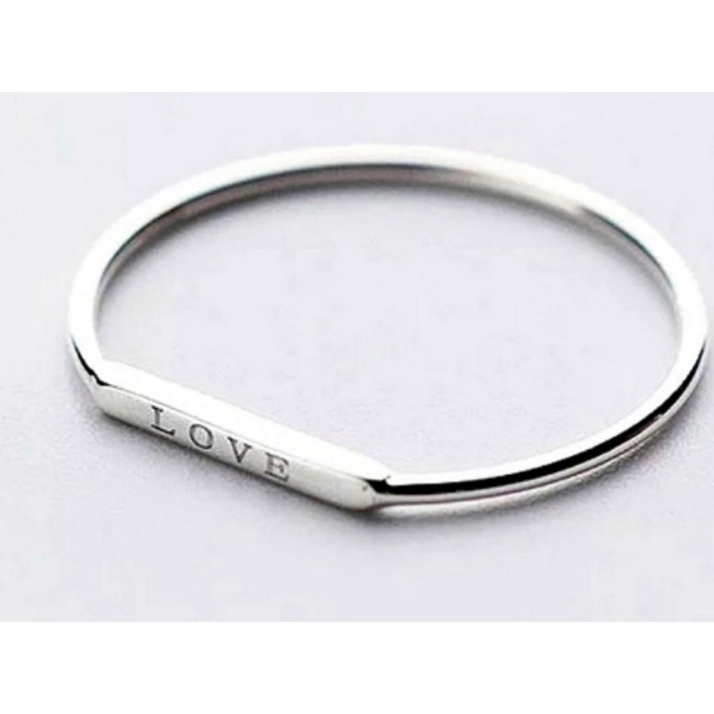Dainty White Gold-Plated S925 LOVE Bar Band Ring | Sz 6 NEW‎